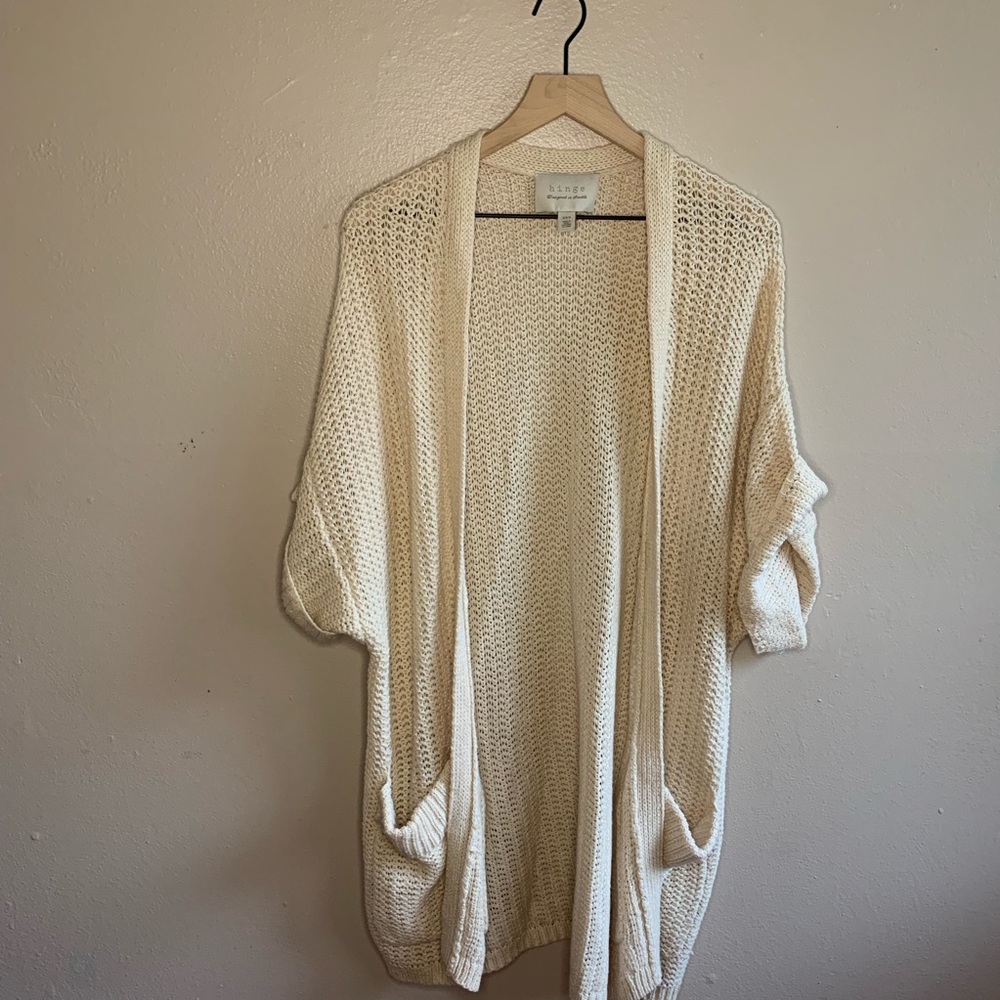 Hinge Cream Oversized Open Knit Cardigan
